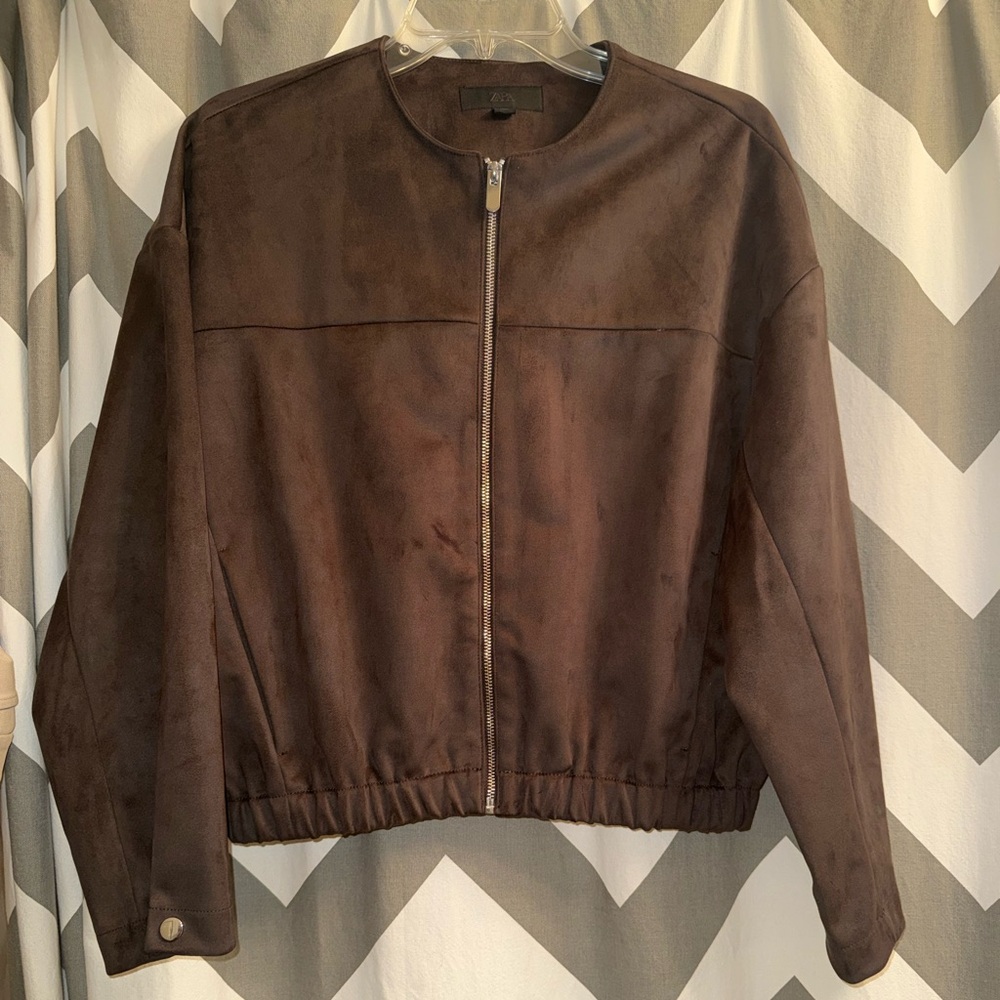 Never worn! Zara Chocolate brown faux suede jacket size small